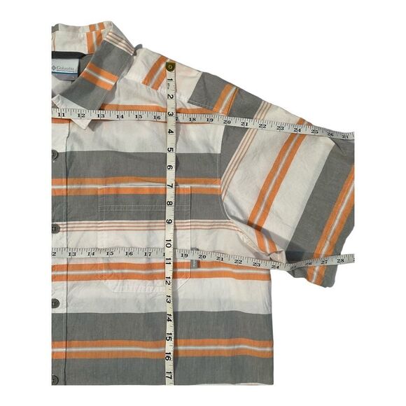 Columbia L Men’s Short Sleeve Button Up White Orange Grey Plaid Fishing Shirt - Picture 11 of 13